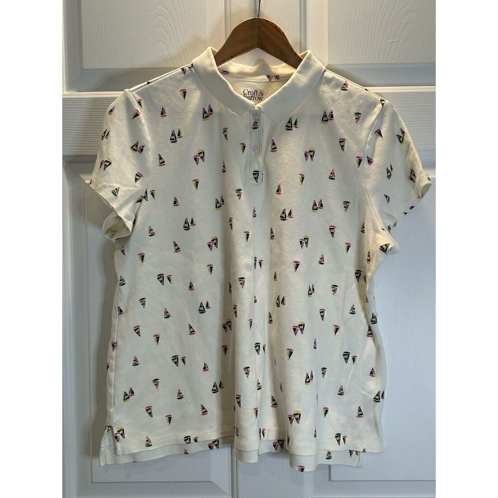 Croft & Barrow The Classic Polo Sail Boat Shirt Short Sleeve Cotton Shirt